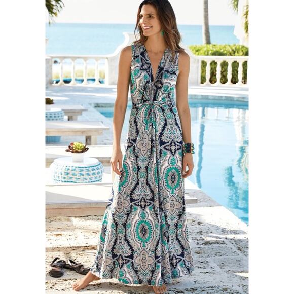 Soft Surroundings Paisley Print Sleeveless Maxi Dress Size M Tall Boho - Picture 1 of 7